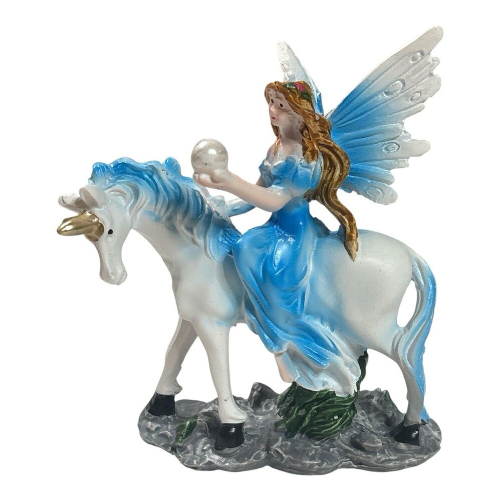 Blue Fairy and Unicorn Figurine Dragon Crest Magical Children’s Bedroom Decor
